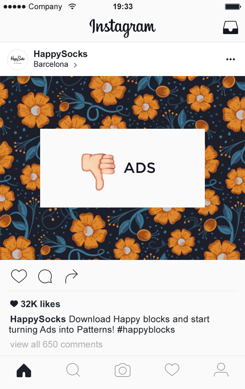 Publicidad en Instagram del AdBlock de Happy Socks